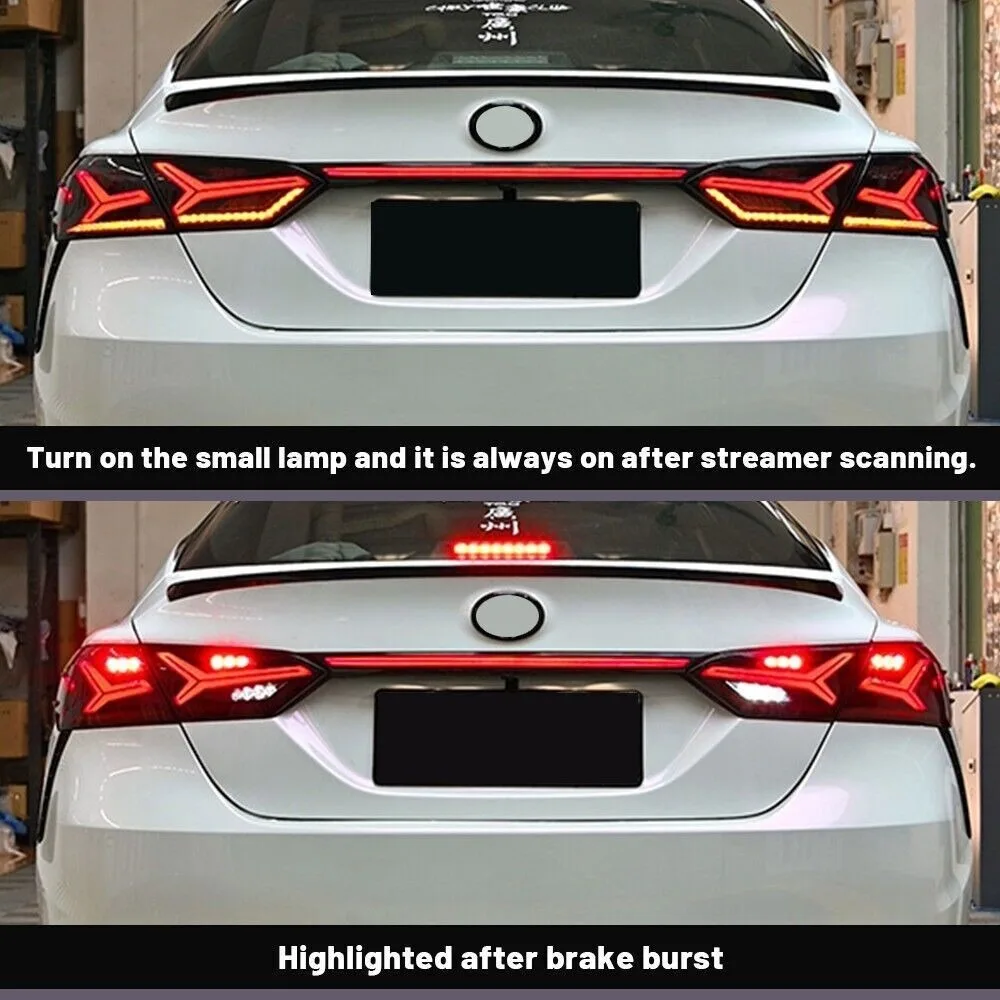 Фото Для Toyota Camry Sedan 2018-2024 дымовые светодиодные задние фонари в сборе, пара последовательных задних фонарей, левая + правая сторона, черный корпус №4