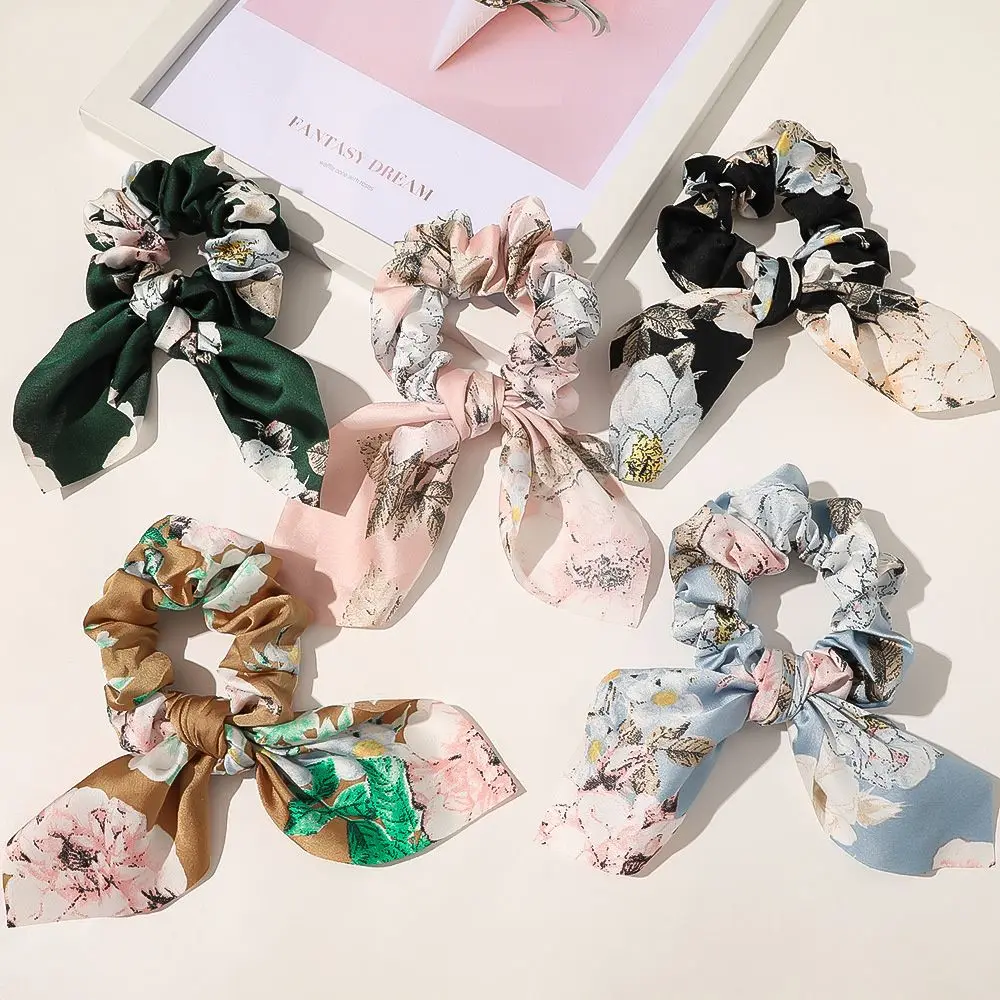 

Fashion Headwear Hair Rope Satin Cloth Flower Scrunchie Ponytail Holder Bowknot Hair Band Rabbit Ears Hair Tie