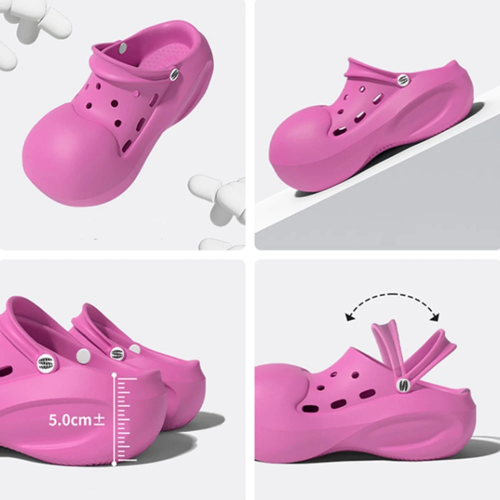 New Summer Clogs for Women EVA 5.5cm Thick Bottom Slippers Cute Big Head Mules Outdoor Beach Sneakers Slides Girl Hole Sandals