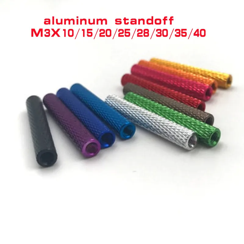 

10pcs/lot m3 3mm colourful aluminum knurled spacer standoff m3x10/15/20/25/28/30/35/37/40/45/50