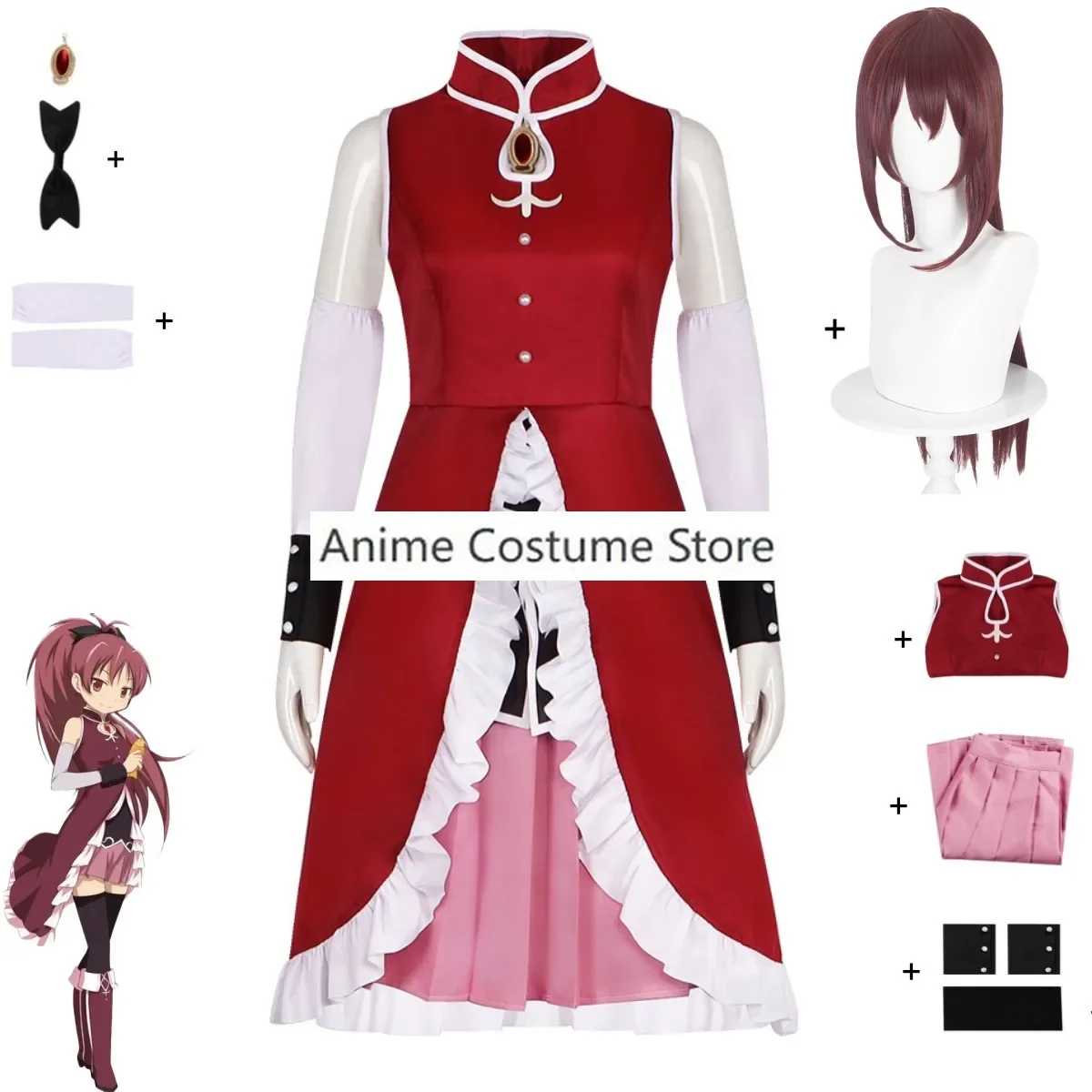 Женский костюм для косплея аниме Puella Magi Madoka Magica Sakura Kyouko красная боевая униформа