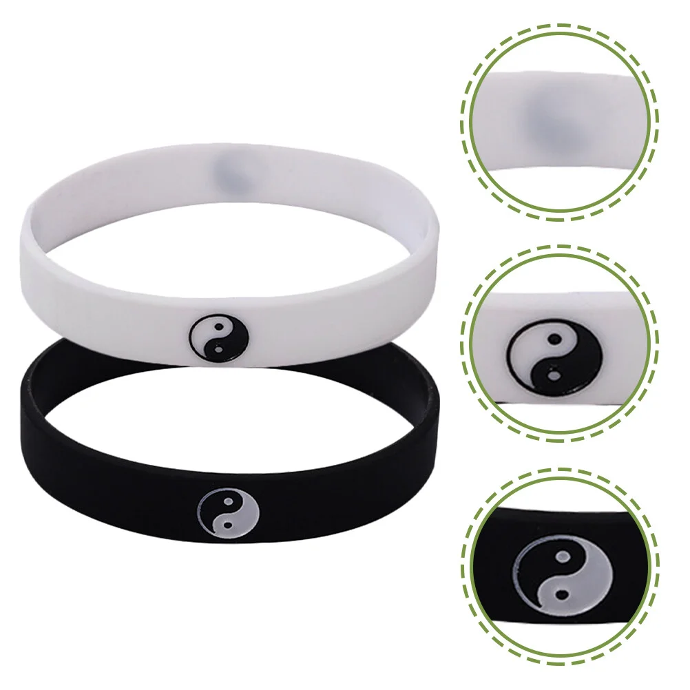 

2 Pcs Tai Chi Bracelet Women Rubber Bracelets Wristbands Yin Yang Energy Silica Gel Silicone Lovers Mens