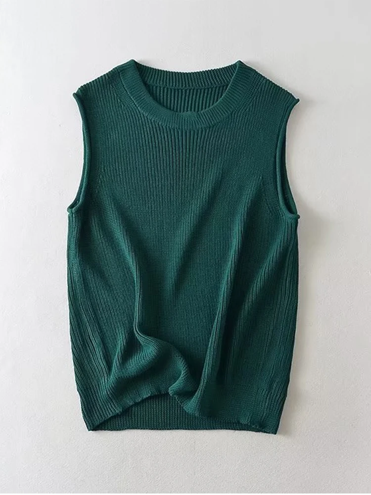 

Женский вязаный пуловер без рукавов, элегантный простой свитер для отдыха с круглым вырезом, топ на весну и осень