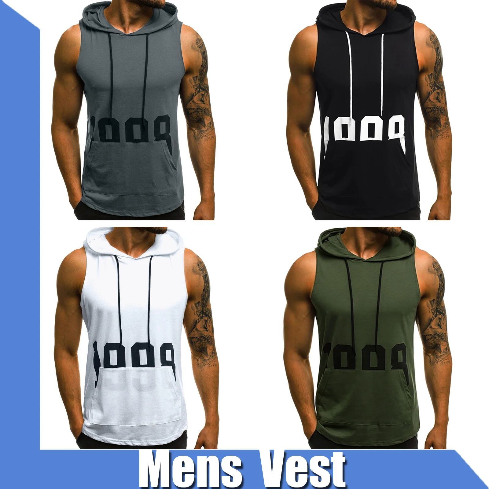 Майка Мужская спортивная с капюшоном облегающая сухая кофта без рукавов