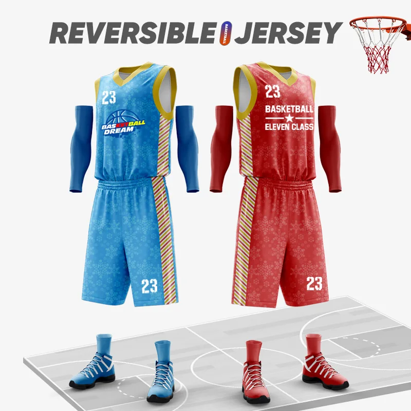 

Custom Reversible Basketball Jerseys Breathable Basketball Wear Cheap Basketball Shirts School Team Uniforms For Men'S WO-B733