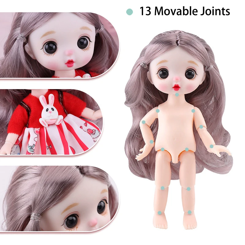 17cm Mini Cute bjd Doll for Girls  3 to 12 Year old Wedding Dolls Naked Body 1/12 with Hair and Clothes Full Set Toys for Kids images - 6