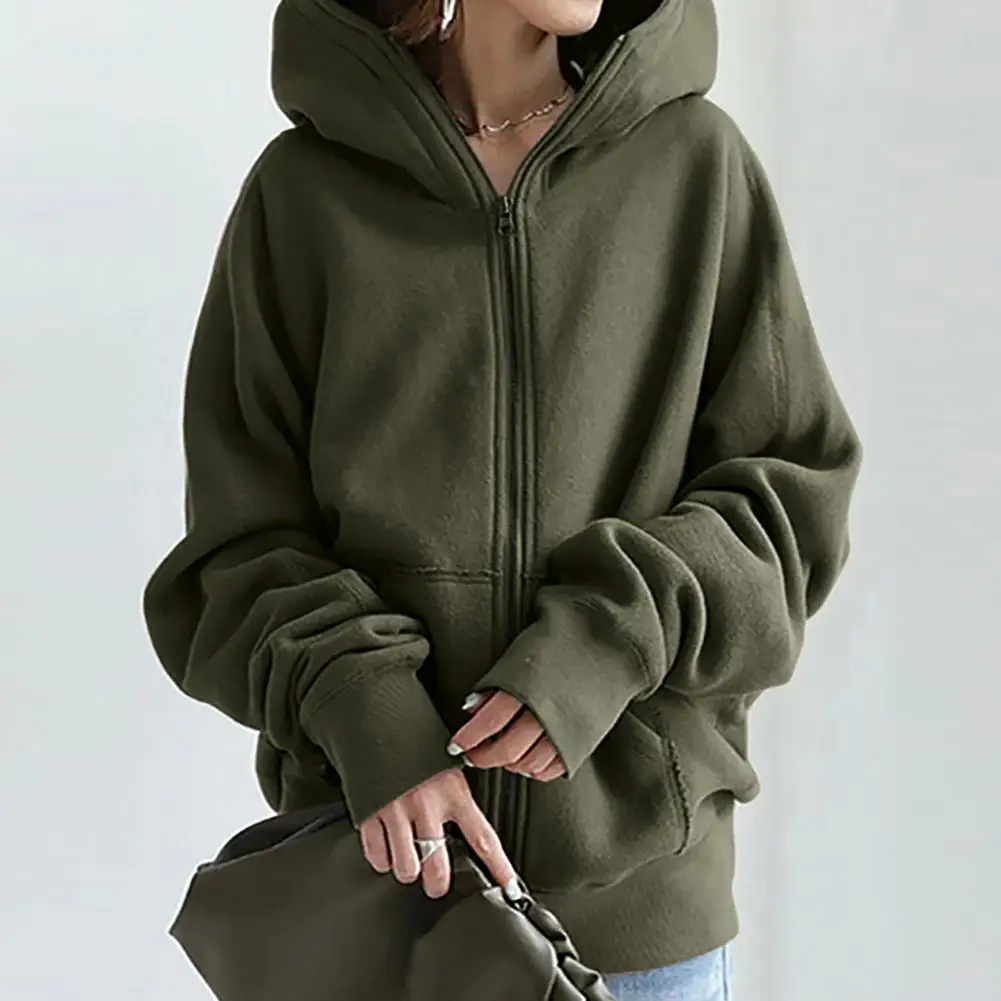 

Loose Outwear Pockets Cardigan Hoodie Autumn Solid Color Women Hoodie Coat