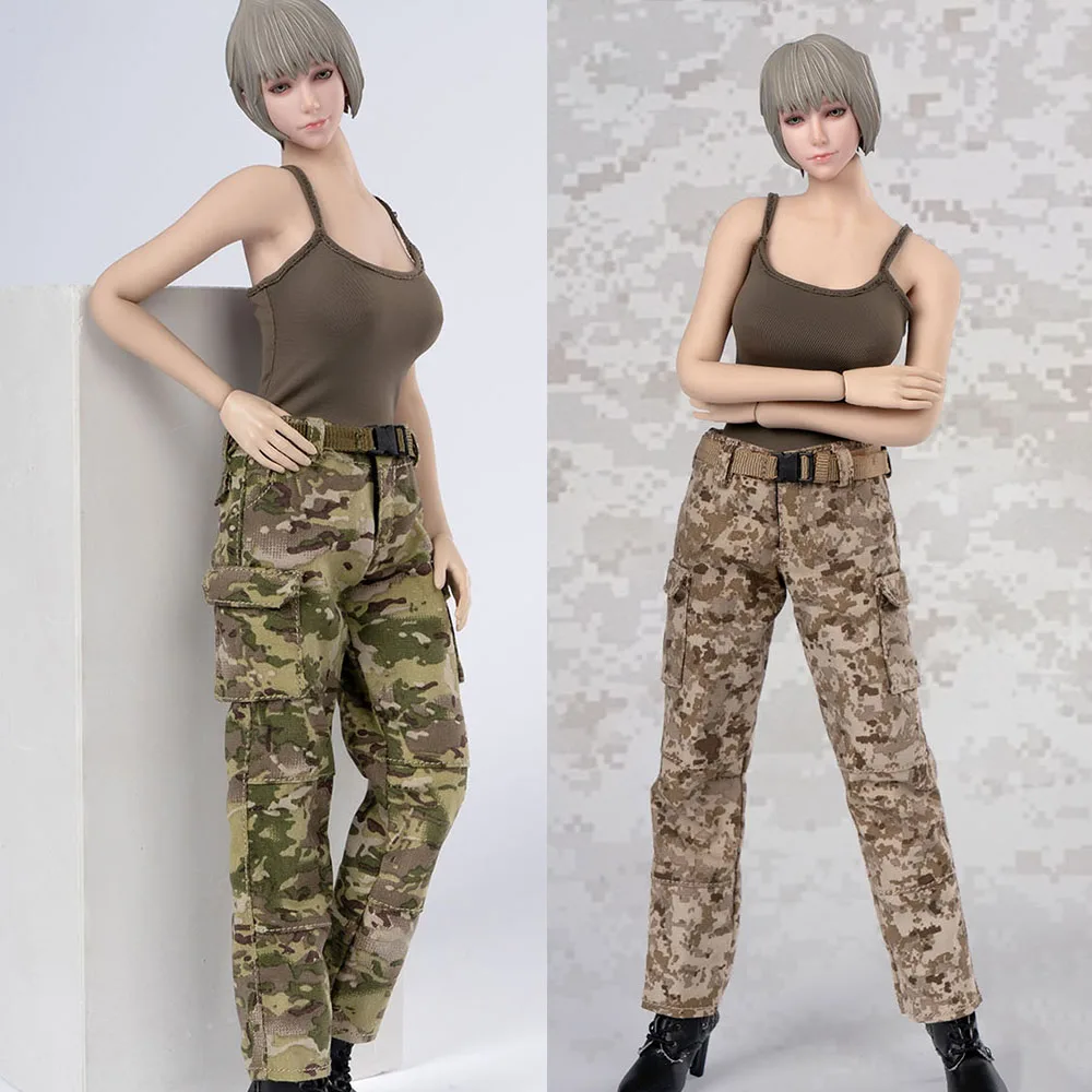 TCT-028 1/6 Scale Sexy FemaleLow Cut Slim Vest Camisole Camo Trousers Camouflage Pants Clothes for 12 inches Action Figure