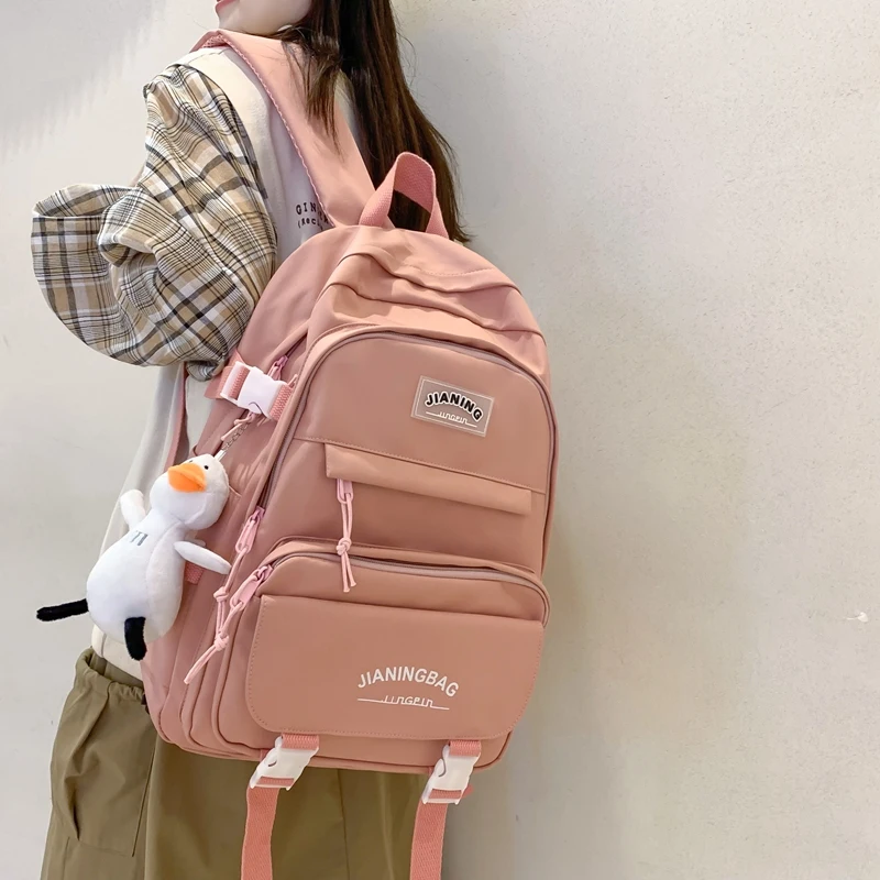 

Fashion Cute Waterproof Backpack For Girls School Bag Multi Pocket Harajuku Travel Backbags Nylon Women Large Capacity Bookbags