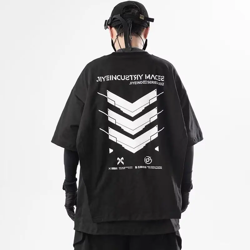Модные мужские футболки с накидкой Techwear Harajuku Streetwear футболка большого размера в
