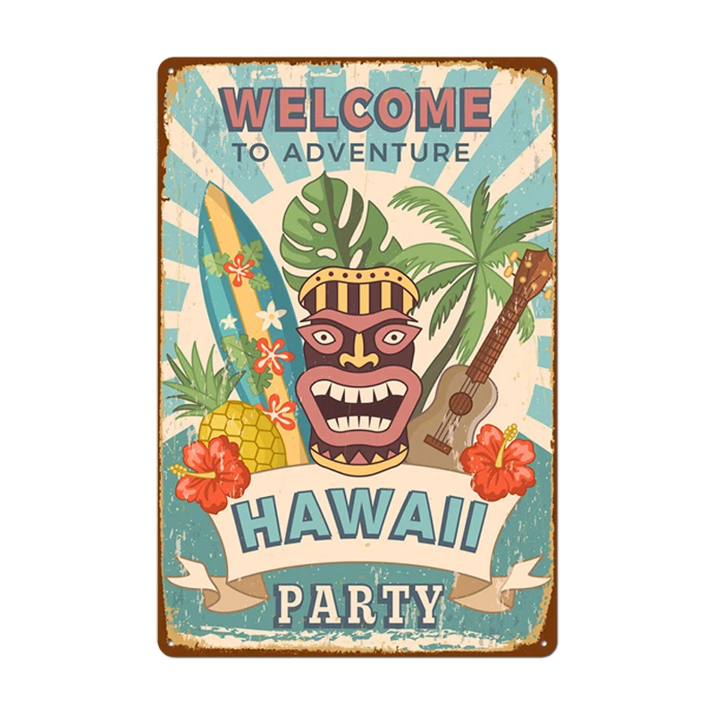 

Aloha Tiki Bar Poster Tin Sign Vintage Beach Party Bar Pub Wall Decor Metal Plate Retro Hawaii Surfing Plaques Wall Farmhouse 1