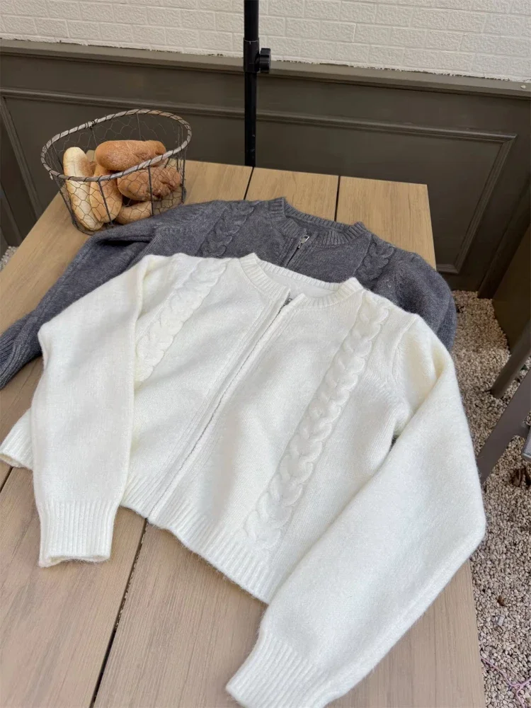 Сплошной цвет вязаный кардиган на молнии осень-зима корейская версия