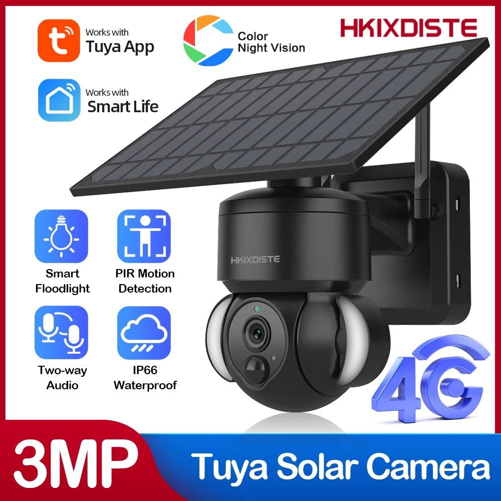 

Tuya with 4G SIM Solar Home Outdoor Two-way Audio Wireless Security Camera Smart Floodlight Video Surveillance CCTV Camera