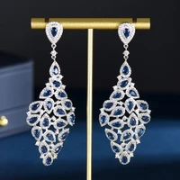 hibride luxury water drop design blue color cubic zirconia dangle drop earrings for women anniversary dress party jewelry e 1094