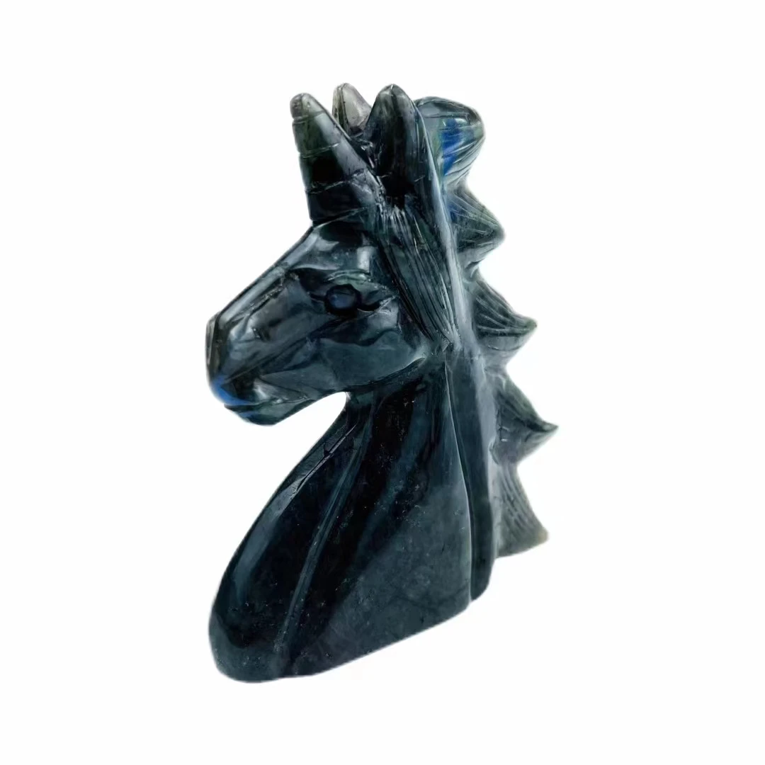 

Natural Crystal Unicorn Figurine Statuette Labradorite Manual Carving Craft Sculpture Ornament For Healing Home Decor Gift