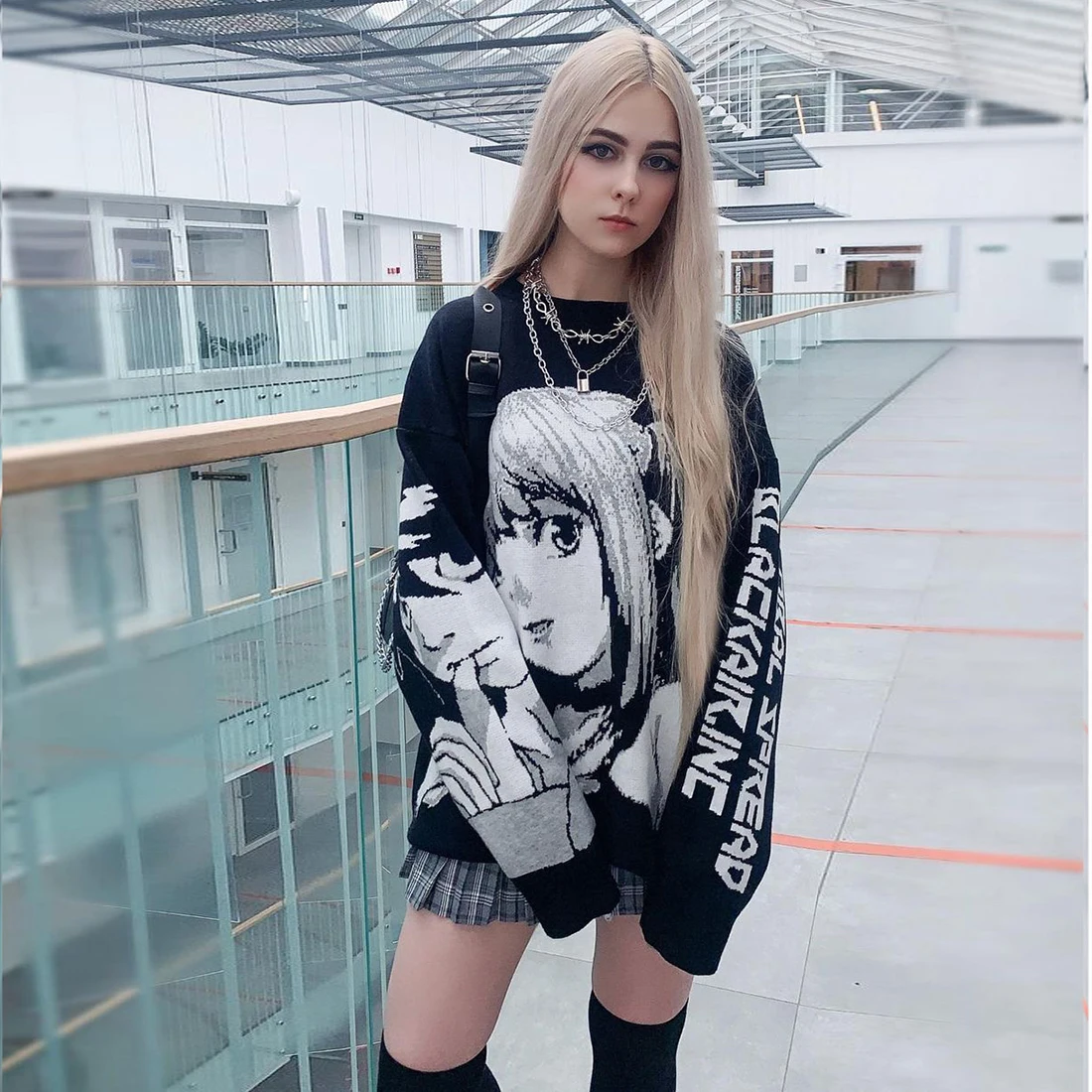 

Maxbarle Vintage Retro Japanese Style Anime Girl Knitted Sweater Autumn Cotton Pullover Mens Hip Hop Streetwear Harajuku Sweater