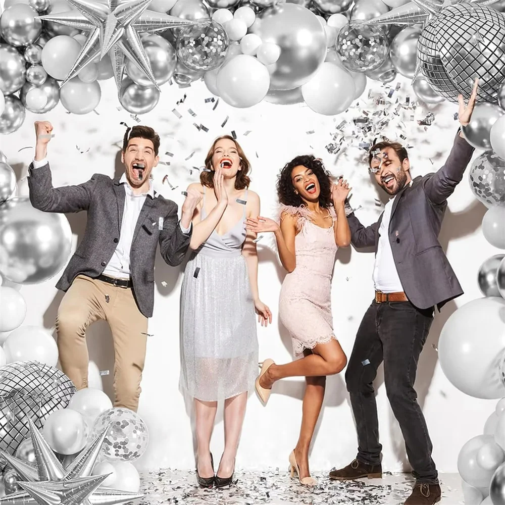 125 шт./компл. серебристо-белые воздушные шары с блестками гирлянда в виде