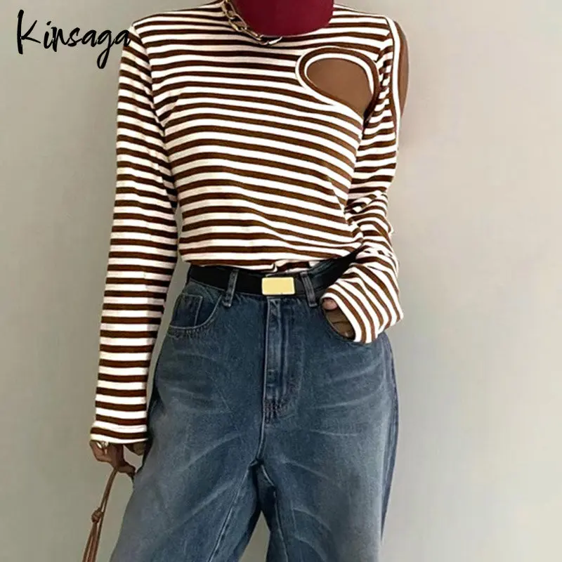 

Женская футболка в полоску, с длинным рукавом и круглым вырезом