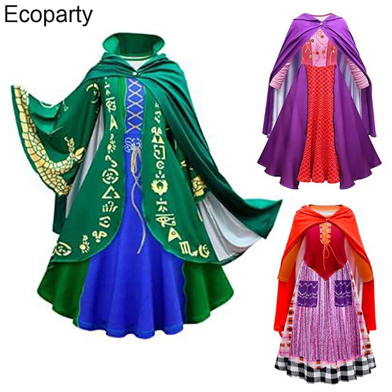 

Children Halloween Hocus Pocus Witch Cosplay Costume Girls Halloween Carnival Party Masquerade Dress For Kids Character Uniform