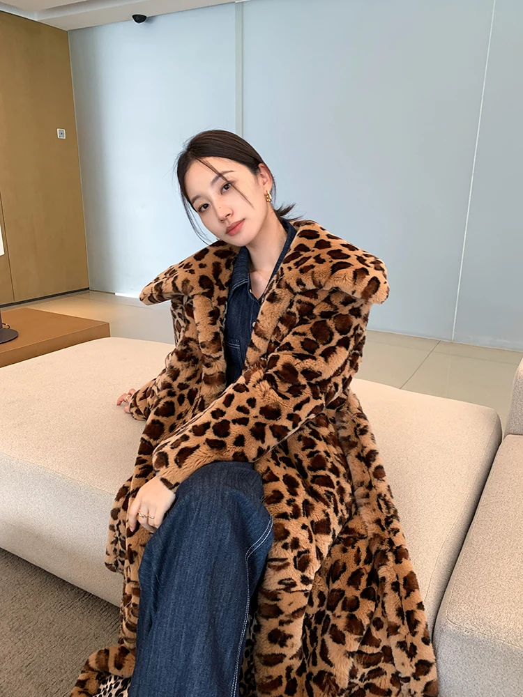 Новинка зимнее женское пальто из натурального меха кролика Рекс модное длинное с