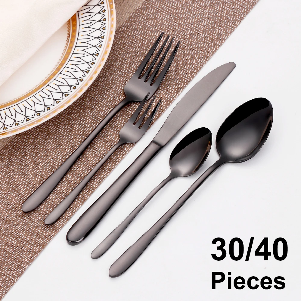 Elegant Dinner Set Mirror Knife Fork Spoon Kitchen Utensils