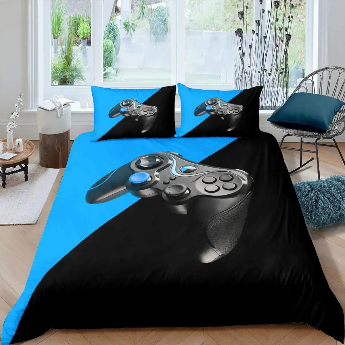 

Games Duvet Cover Set Boy Kid Set Video Game Controller Polyester Comforter Cover Player Modern Gamer Bedclothes Gamepad Bedding