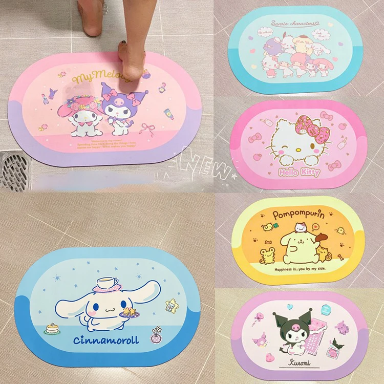 

Kawaii Sanrio Hello Kitty Kuromi Water Absorbing Rubber Floor Mat Kawaii Cartoon Quick-Drying Bathroom Creative Anti-Skid Pad