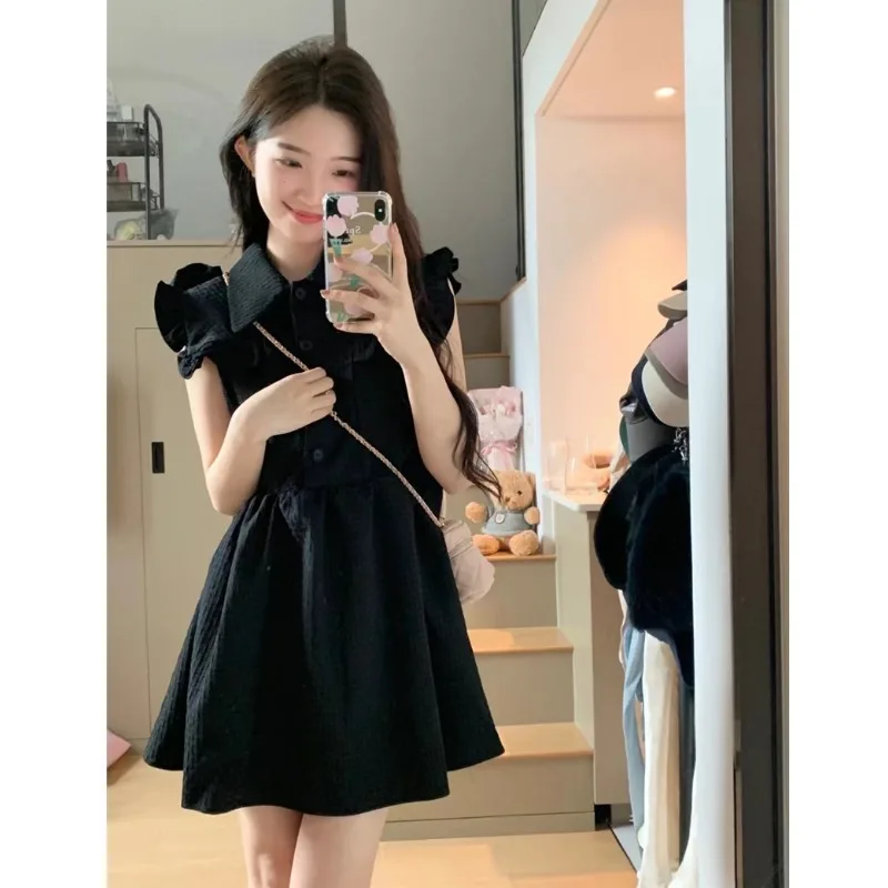 

Baby collar small black skirt women's summer waist retraction chic thin French design sense of niche temperament small fragrance