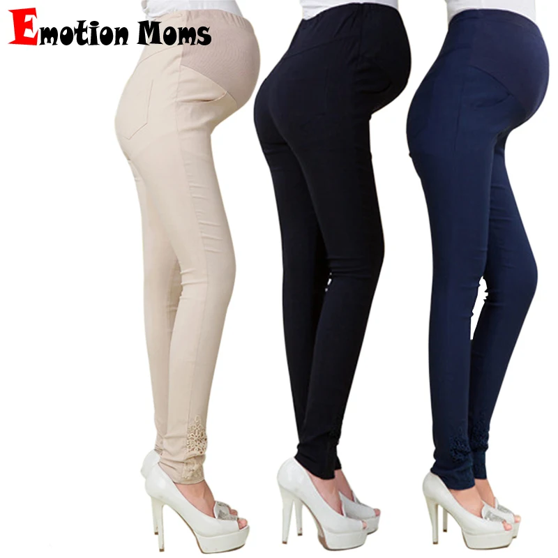 

Emotion Moms Maternity Stretchy Legging Pants Pregnancy Trousers Lace Hem Soft Bottom Pregnant Clothes