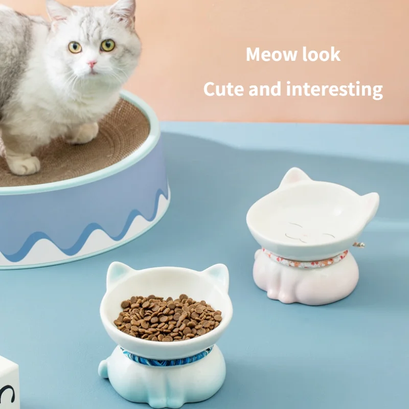 

New Ceramic Cat Bowl Pet Drinking Bowl To Protect Cervical Spine Cat and Dog Feeder Non-slip Cat Feeding Bowl Small Pet Supplies