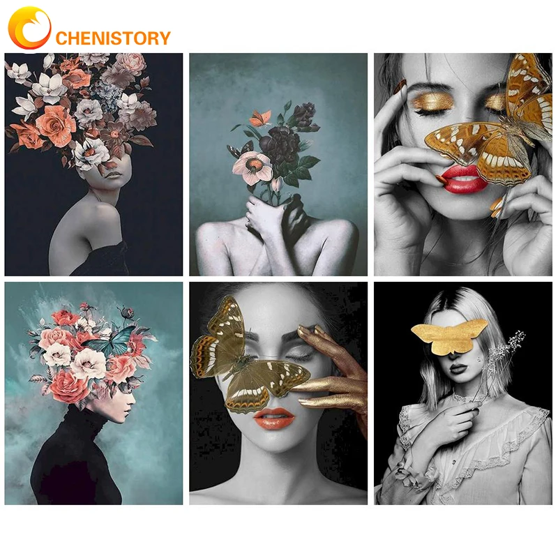 

CHENISTORY Oil Painting By Number Flower Girl On Canvas With Frame Picture Color For Drawing Paint Kit Adult Home Decor Wall Art