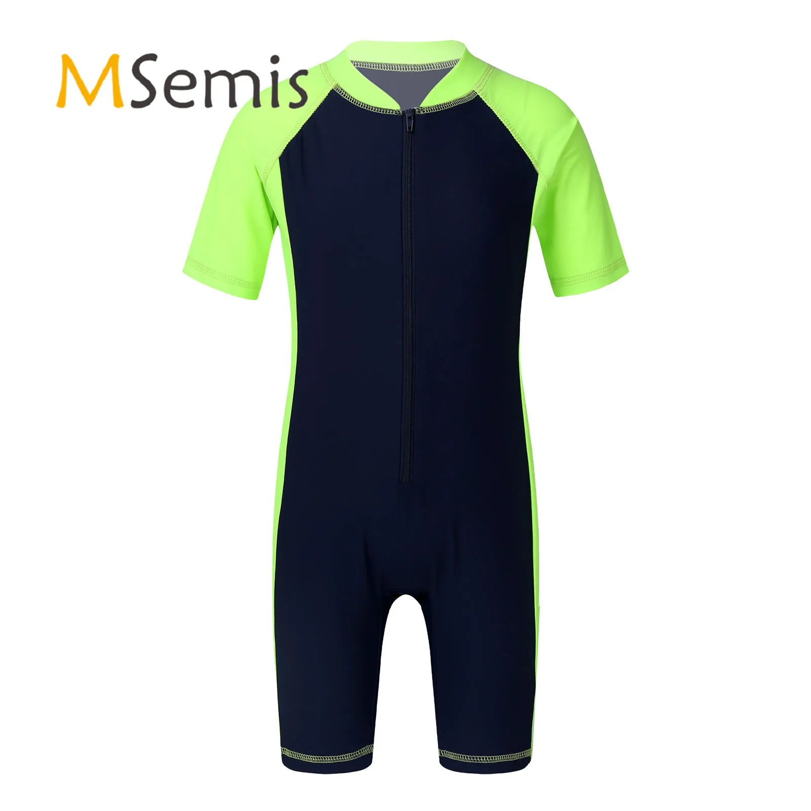 

Kids Boys/Girls Zippered Shorty Wetsuit Swimsuit One-piece Short Sleeves Swimwear Swimming Bathing Suit Rash Guard Beachwear