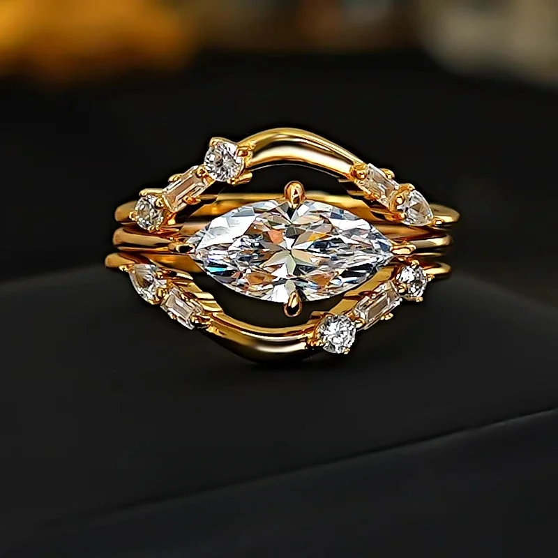 Серебряное кольцо 925 три в одном выращивание высокоуглеродистого бриллианта