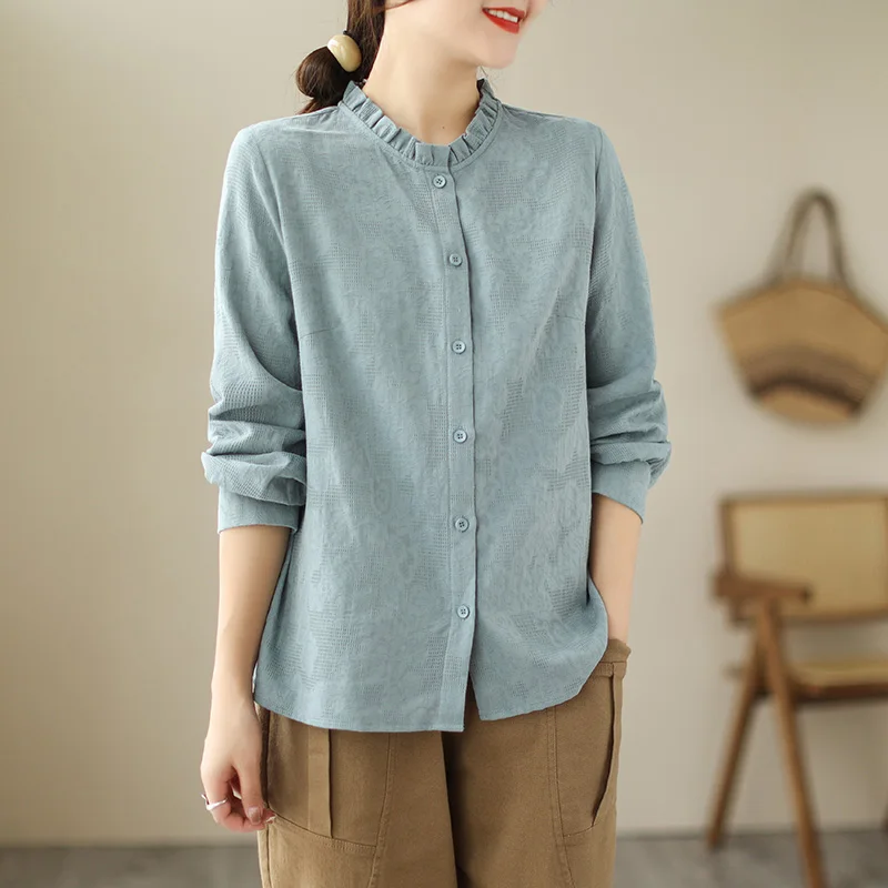 

2023 Spring Fashionable Ruffled Women's Long Sleeve Blouse Shirt