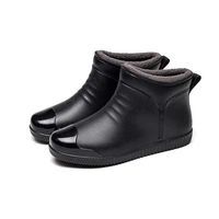 mens rain boots fashion low cut short tube water shoes plus velvet warm rain boots non slip water black rubber shoes 40 45