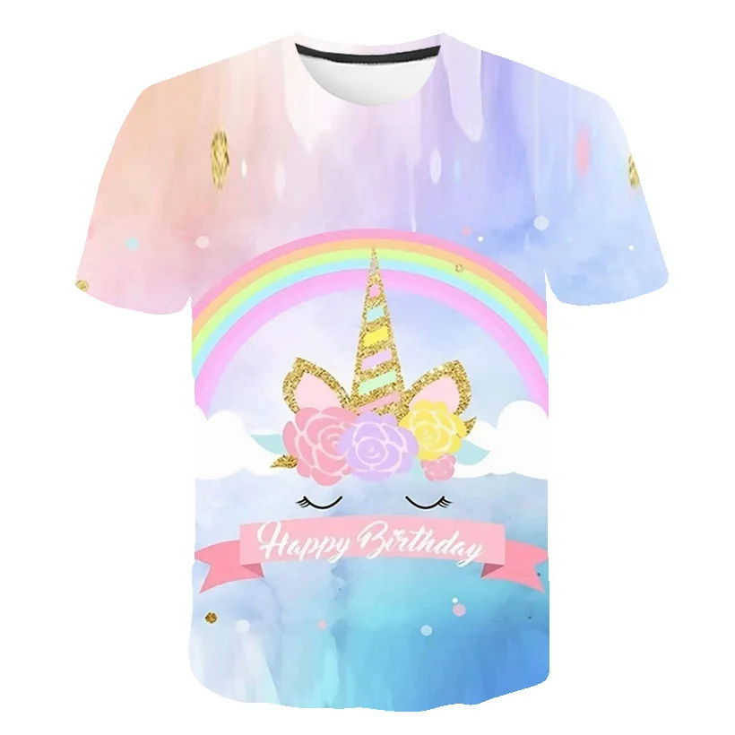 Футболка для девочек с 3D принтом единорога милая розовая футболка единорогом