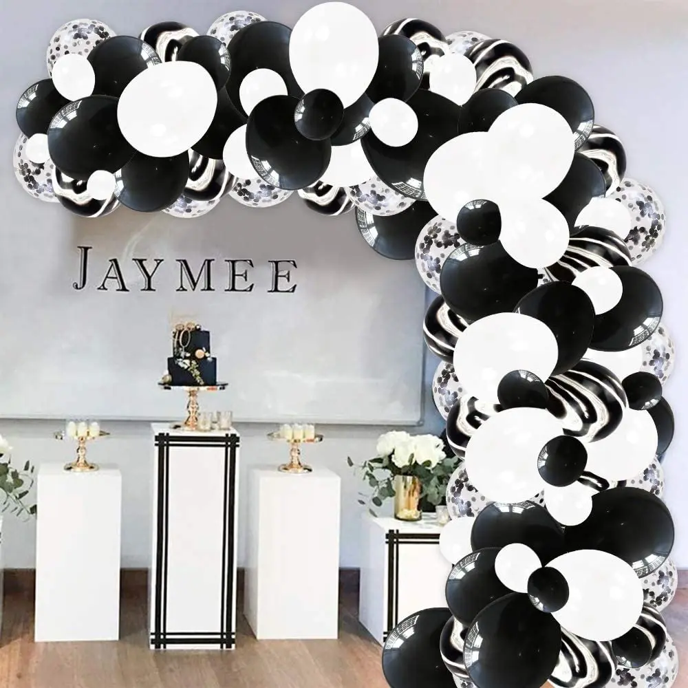 

Metable 120pcs Black Agate Marble Balloons Silver Confetti White Balloons Garland Kit For Wedding Baby Shower Graduation Party