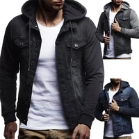 mens jackets hooded denim solid casual button up spring loose coats plus size