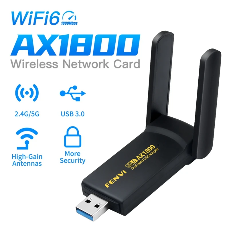 Беспроводная сетевая карта FENVI AX1800 Wi-Fi 6 USB-ключ 1800 Мбит/с двухдиапазонный 2 4G/5G USB 3 0