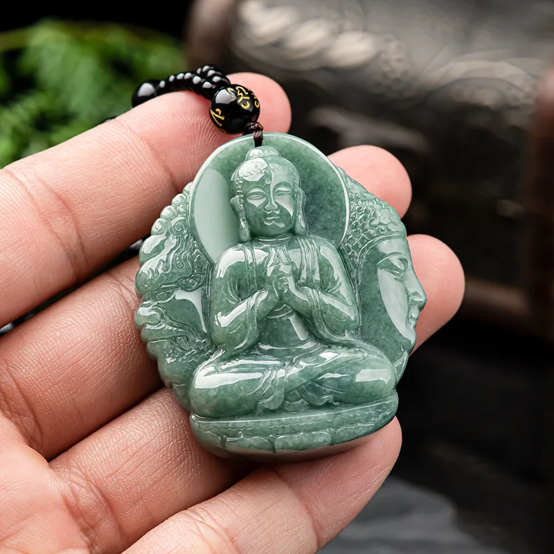 

Burmese Jade Buddha Pendant Necklace Green Jewelry Gift Jadeite Natural Man Amulets Gemstone Emerald Stone Charms Talismans