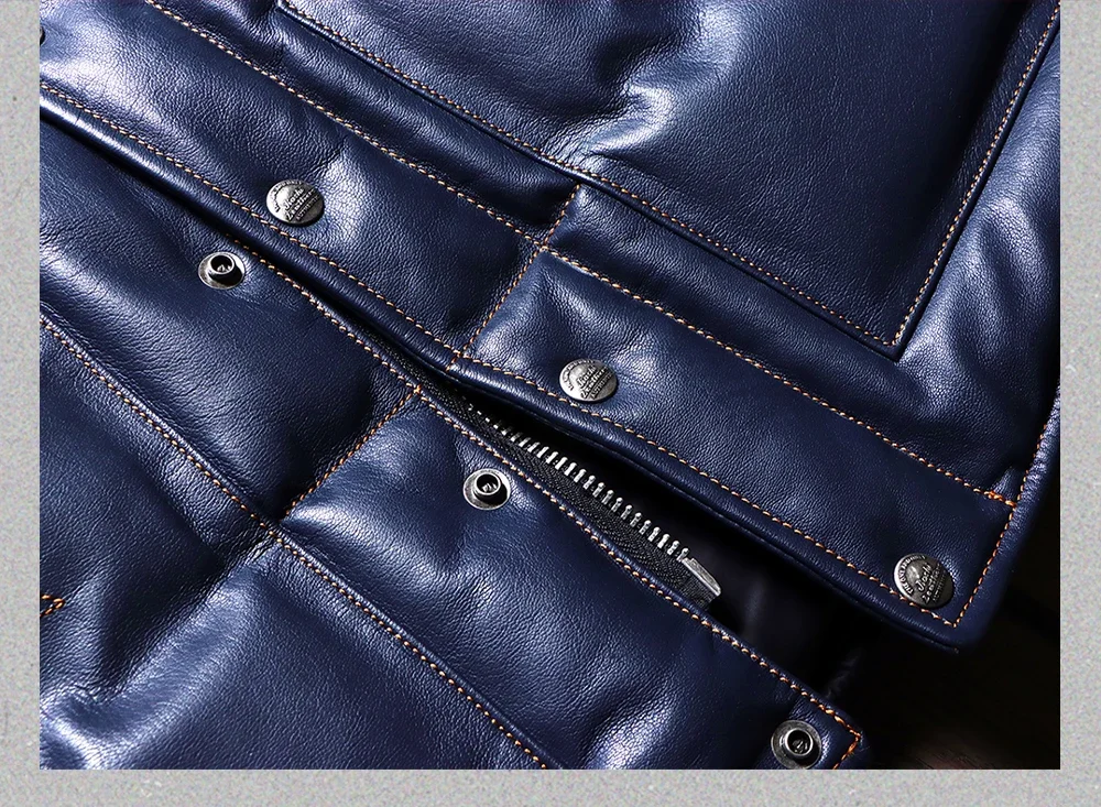 Мужской винтажный теплый пуховик из козьей кожи с тупой бритвой натуральной