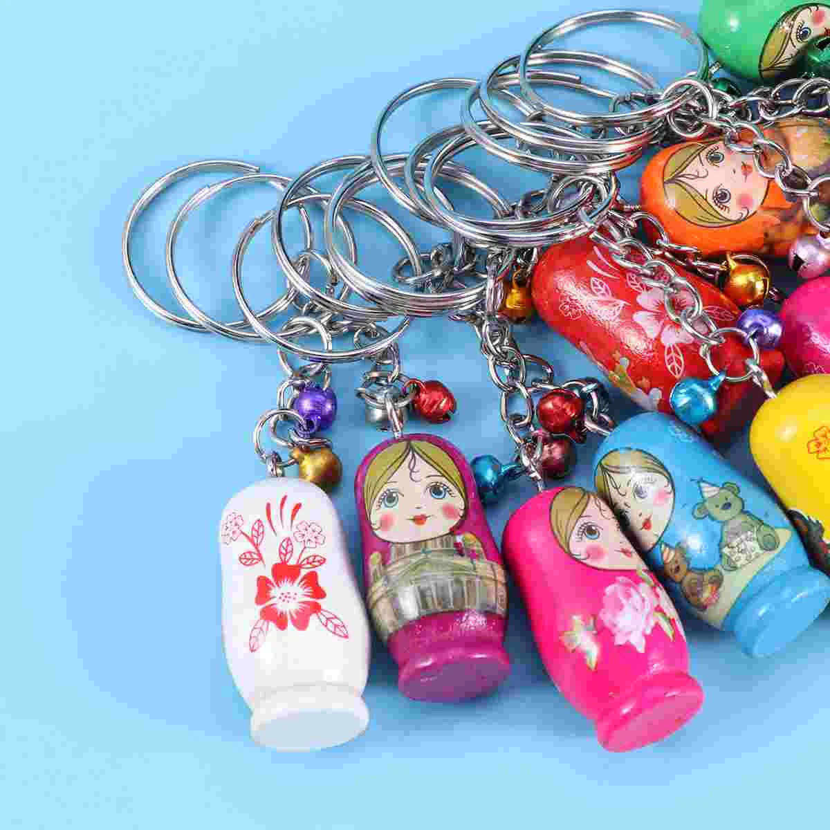 12pcs Nesting Dolls Wooden Keychain Doll Russian Matryoshka Key Ring Unpainted Christmas Tree Set(Random Style) |
