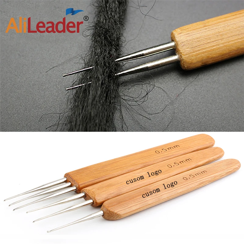 Alileader 0.75mm Double Head Dreadlock Wood Handle Crochet Needle Hook For Dreadlocks Braids Hair Making Needle Tools For Dreads