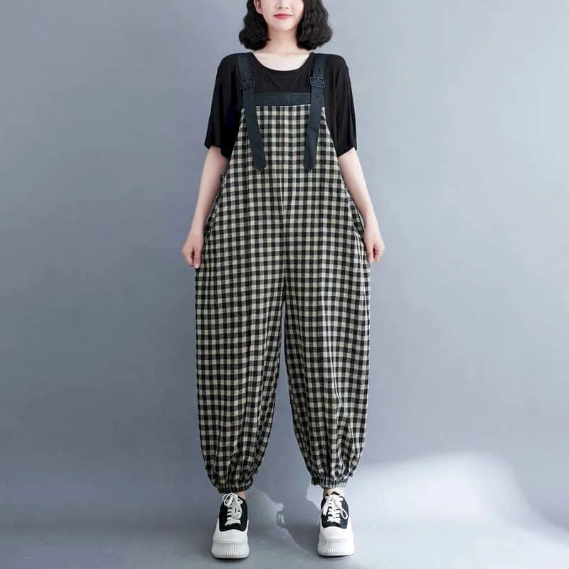 Хлопковые и льняные комбинезоны женские повседневные свободные цельные наряды