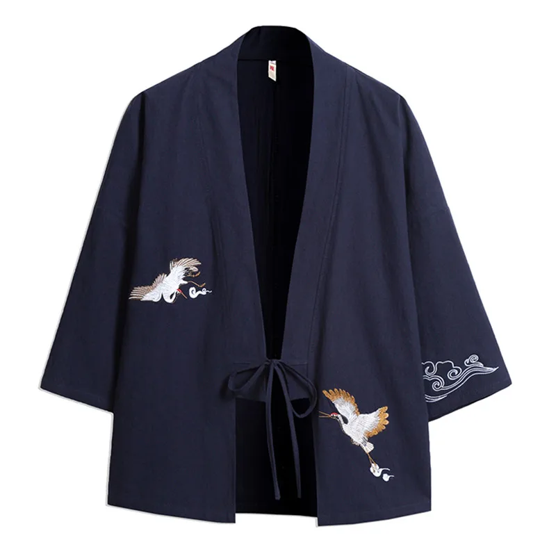 Summer Men's Haori Cardigan Kimono Shirt Samurai Japanese Clothing Robes Loose Obi Male Yukata Jacket Streetwear Asian Clothes