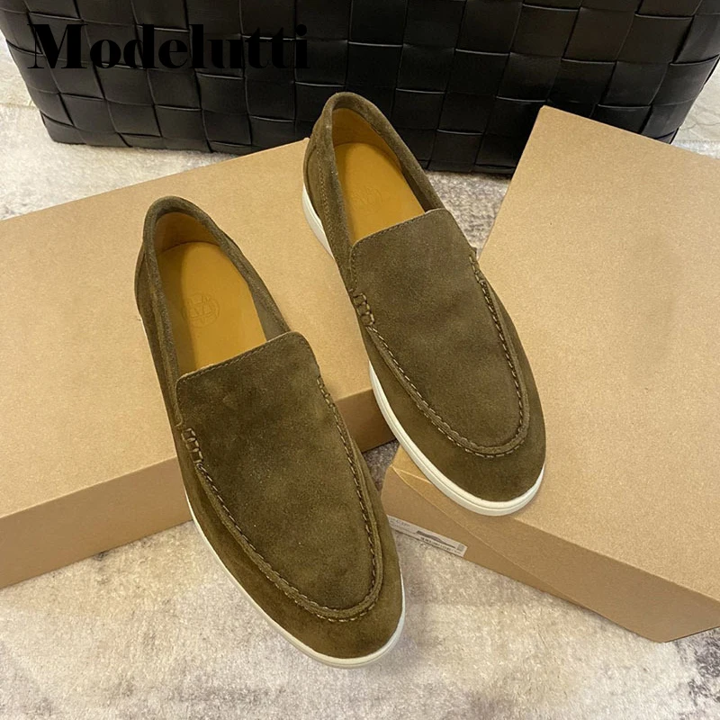 

Modelutti 2022 New Spring Summer Fashion Man Genuine Leather Flat Loafers Comfortable Slip-on Solid Simple Casual Shoes Male