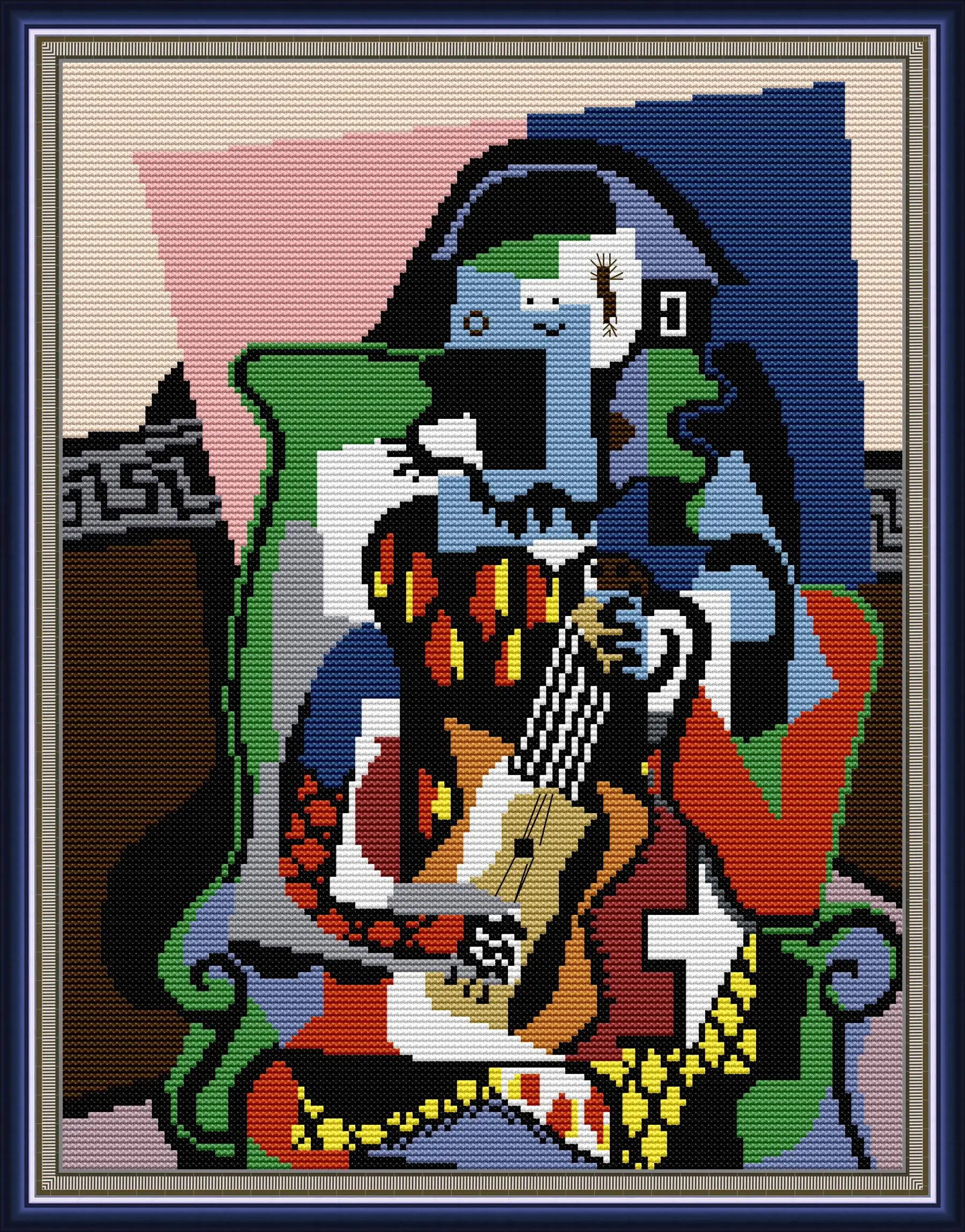 

Комплект для вышивки крестиком Joy Sunday с предварительной печатью, простой узор, Набор для вышивки тканью с матрицей Aida-Picasso-музыкант арлекина