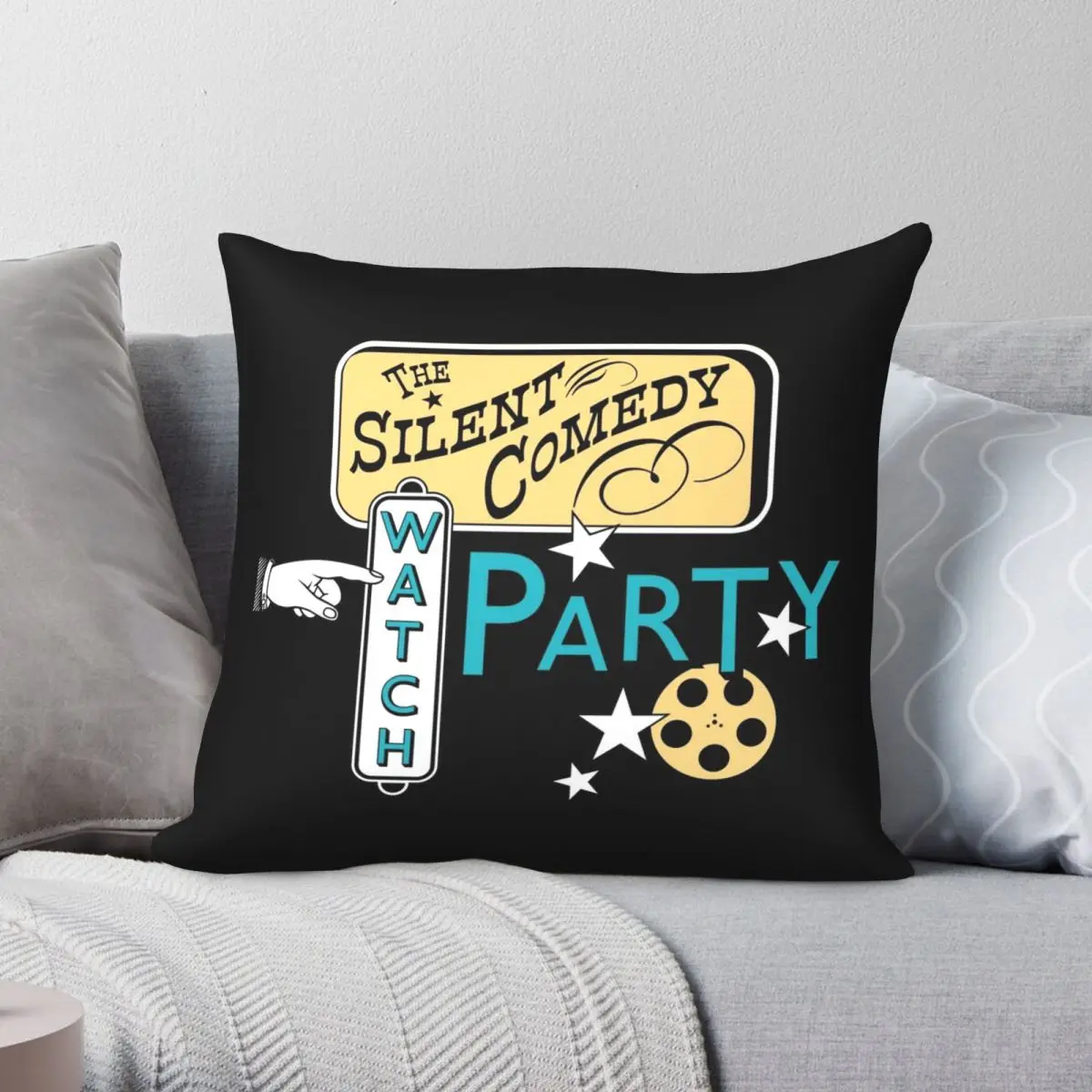 

Silent Comedy Watch Party Square Pillowcase Polyester Linen Velvet Printed Zip Decorative Pillow Case Home Cushion Case