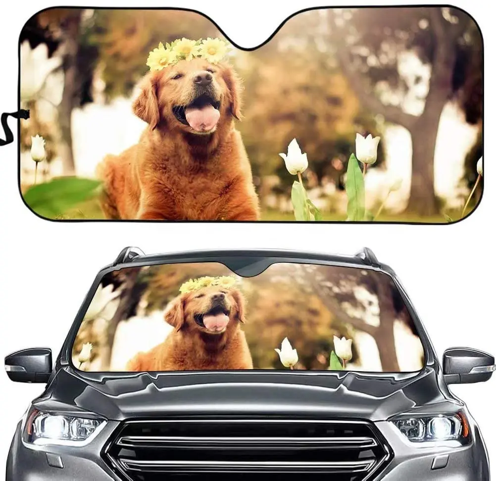 

Cute Golden Retriever Printed Foldable Front Windshield Sunshade Car Front Window Sun Visor Personalized Animal Design Decor