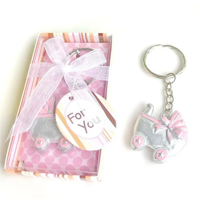 

12pcs Pink/Blue Baby Carriage Design Key Chains Birth Christening Gift Keychain Favor Baby Shower Favors Souvenir